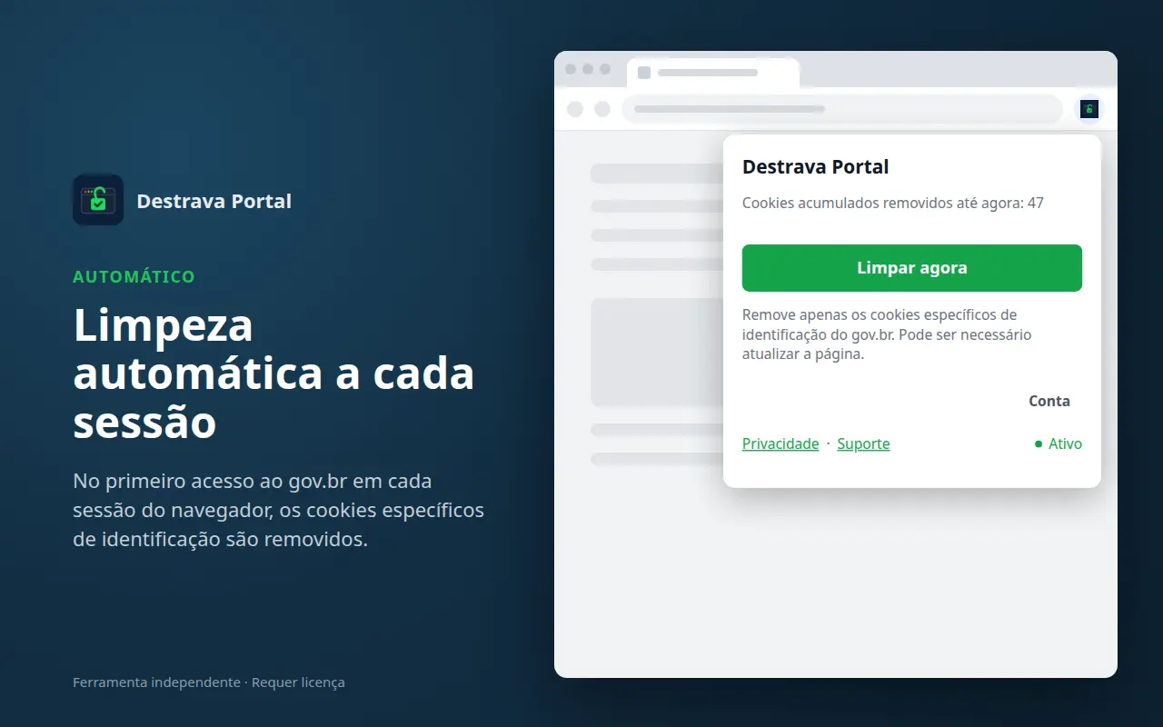 Tela principal com contador, botão Limpar agora e situação Ativo