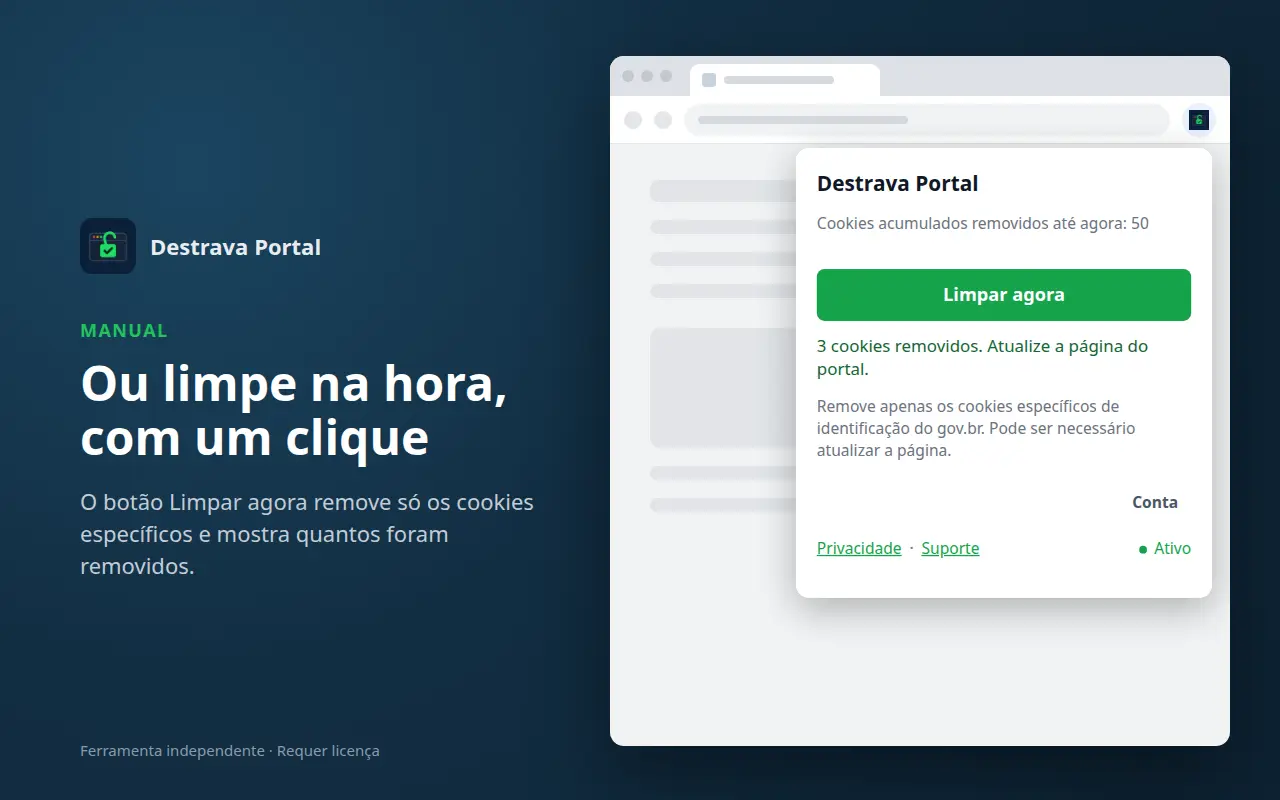 Mensagem informando quantos itens foram removidos após clicar em Limpar agora